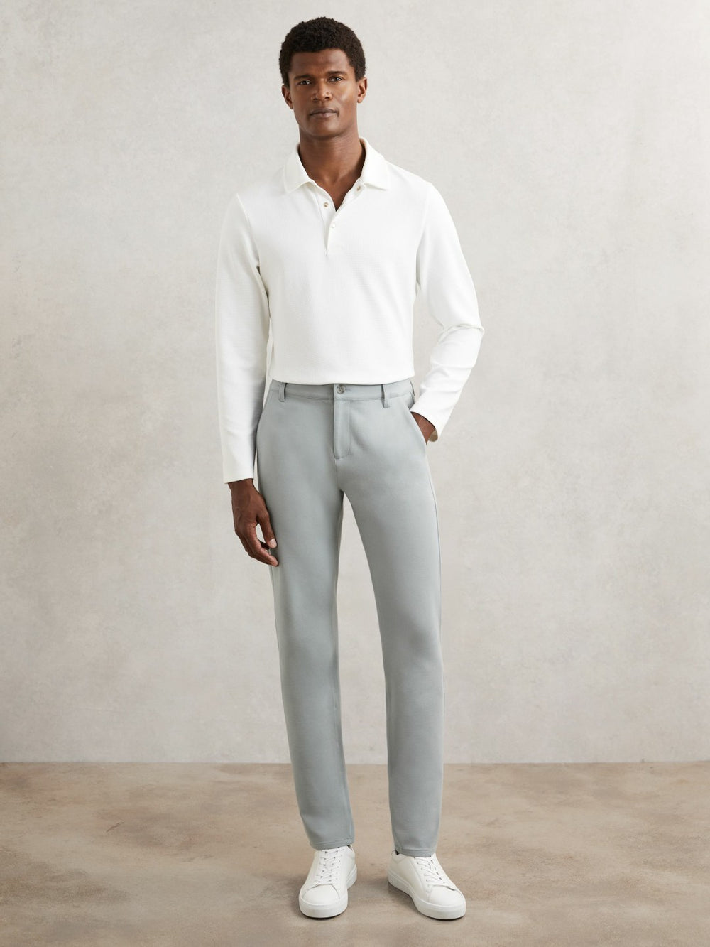Men Paige Slim-Fit Stretch Trousers in Moon Shadow Blue