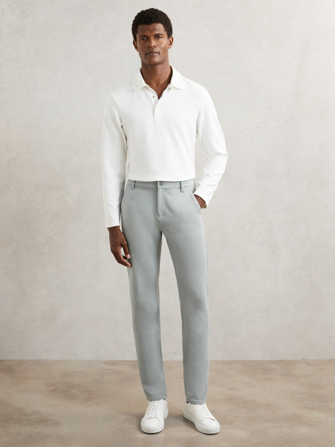 Men Paige Slim-Fit Stretch Trousers in Moon Shadow Blue