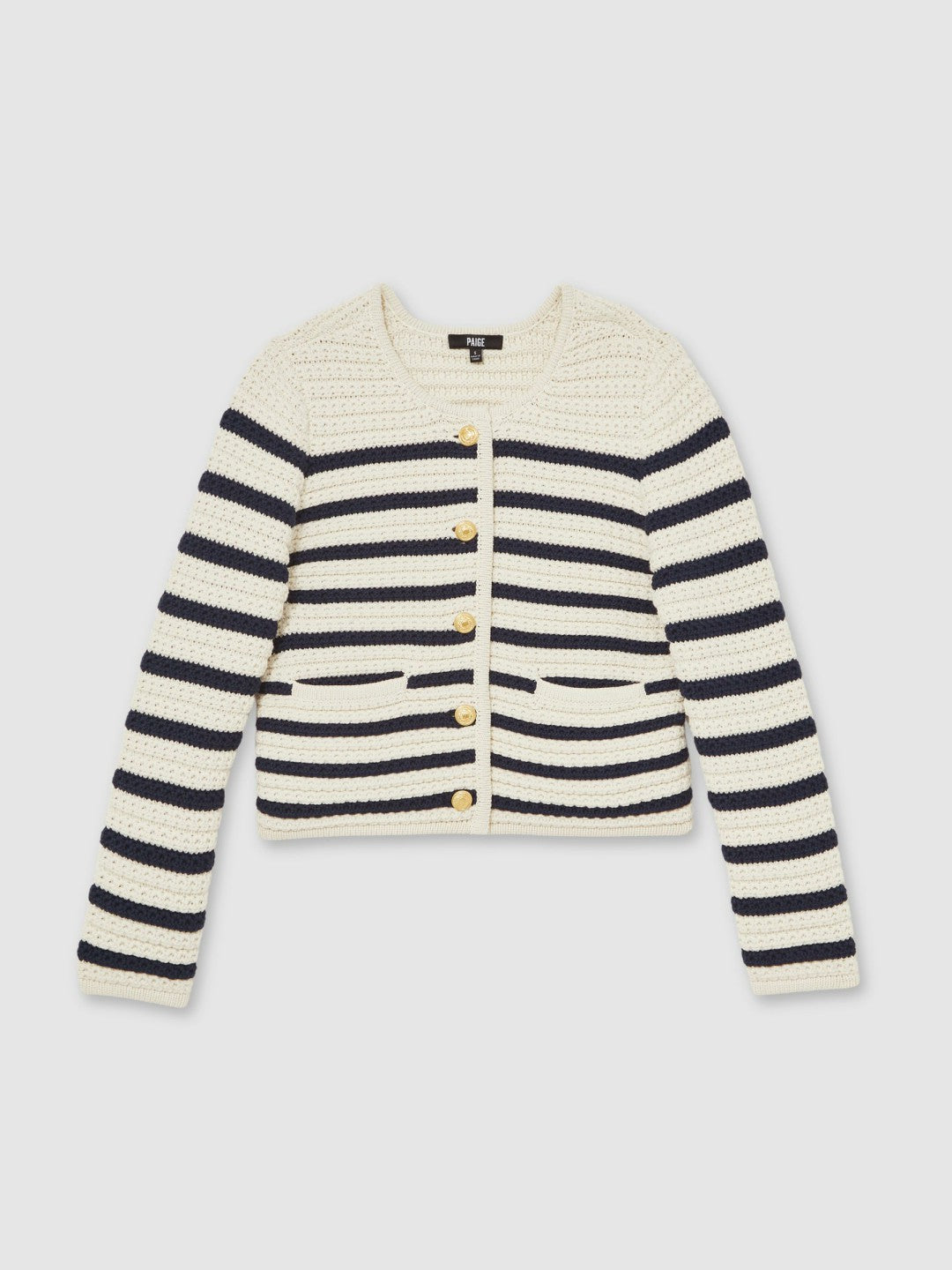 Women Paige Ivory Textured Knit Stripe Cardigan in Ivory