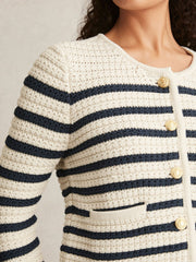 Women Paige Ivory Textured Knit Stripe Cardigan in Ivory