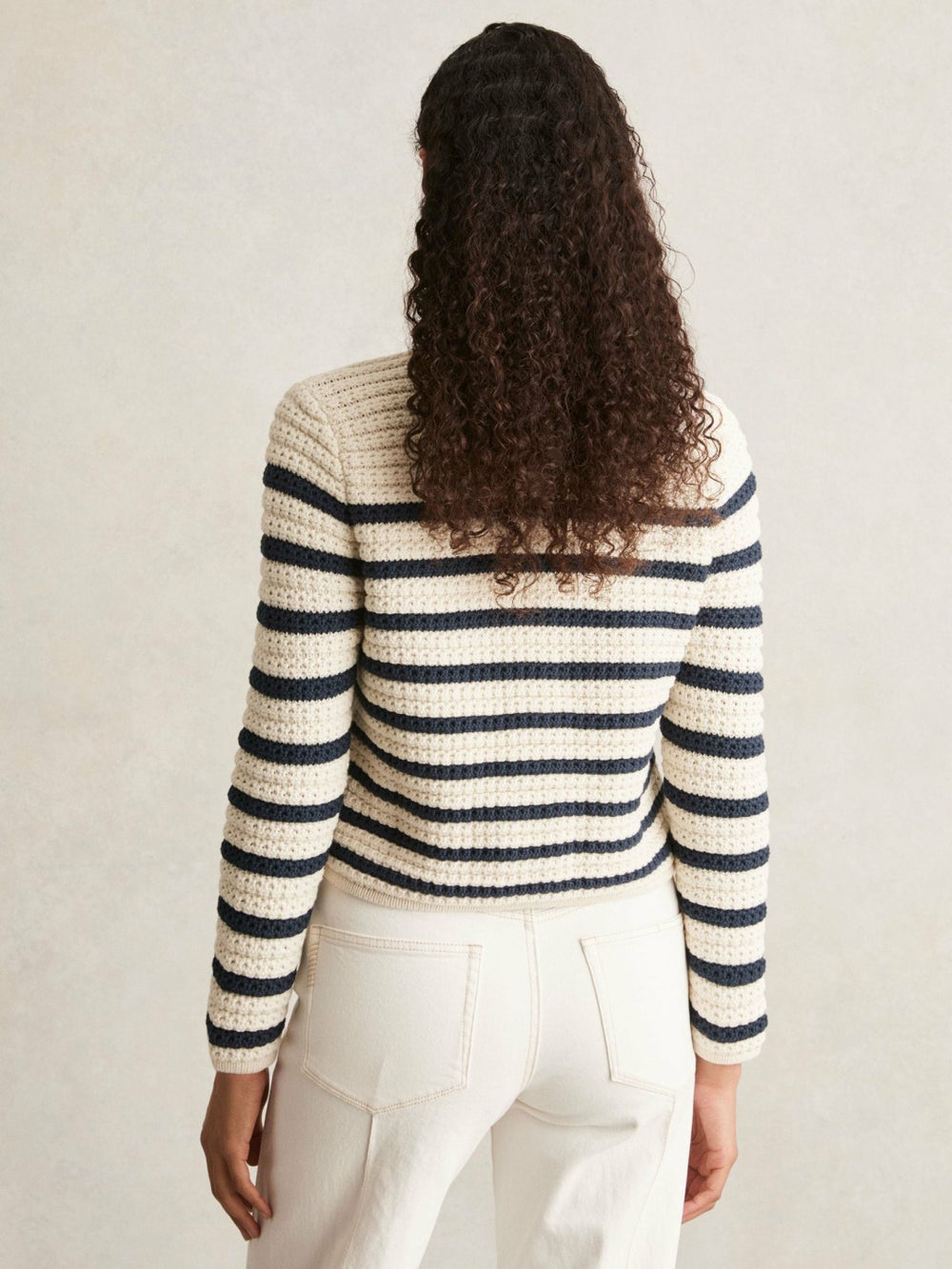 Women Paige Ivory Textured Knit Stripe Cardigan in Ivory