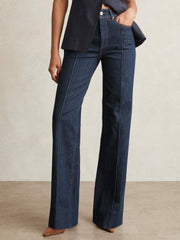 Women Paige Wide Leg Pintuck Jeans in Anais Blue