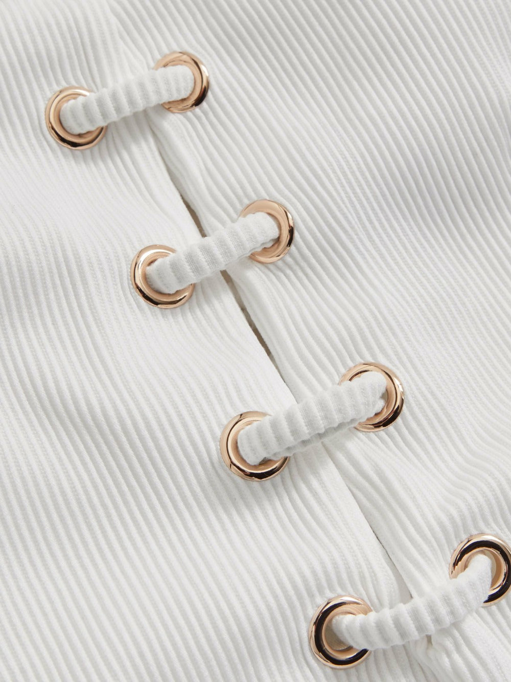 Women Ribbed Lace-Up Swimsuit in White