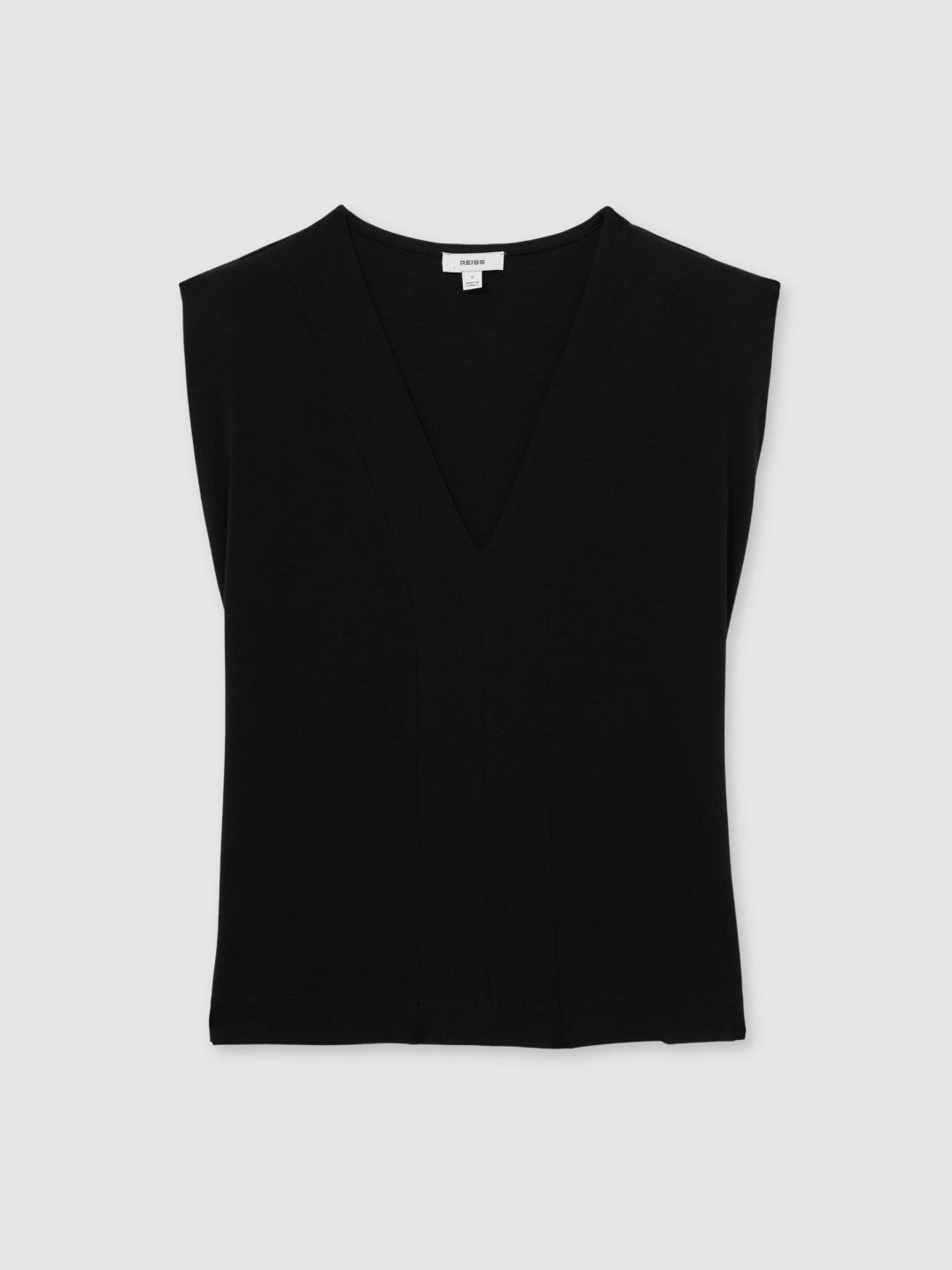 Women Cotton Shoulder-Pad V-Neck Top in Black