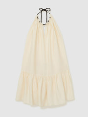 Women Halterneck Beach Cover-Up Swing Dress in Cream