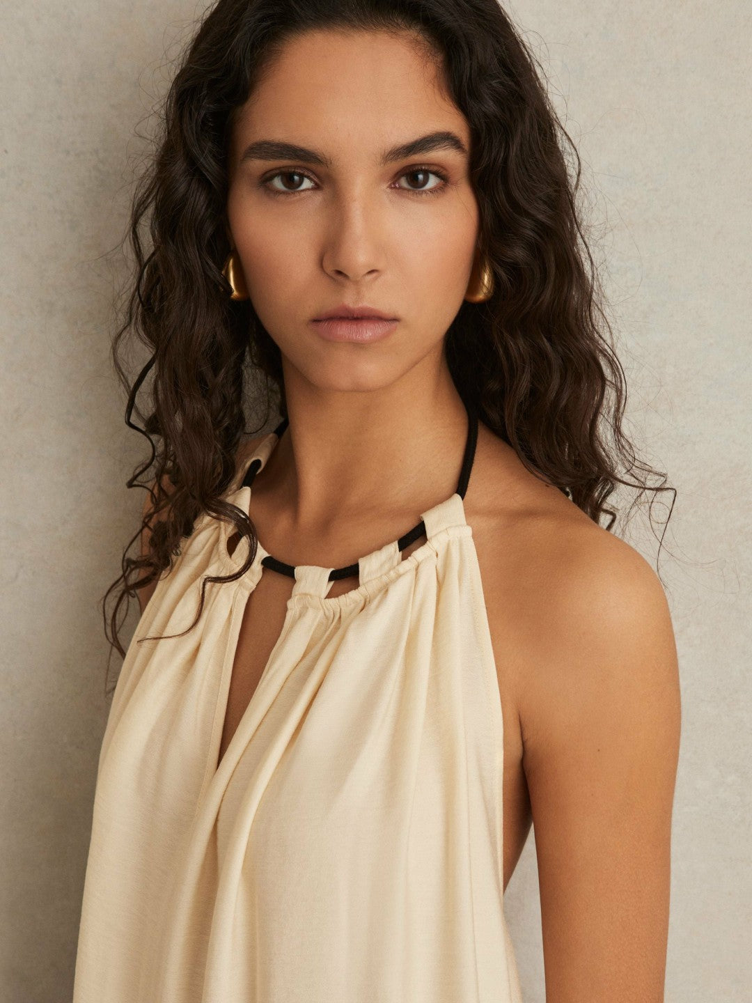 Women Halterneck Beach Cover-Up Swing Dress in Cream