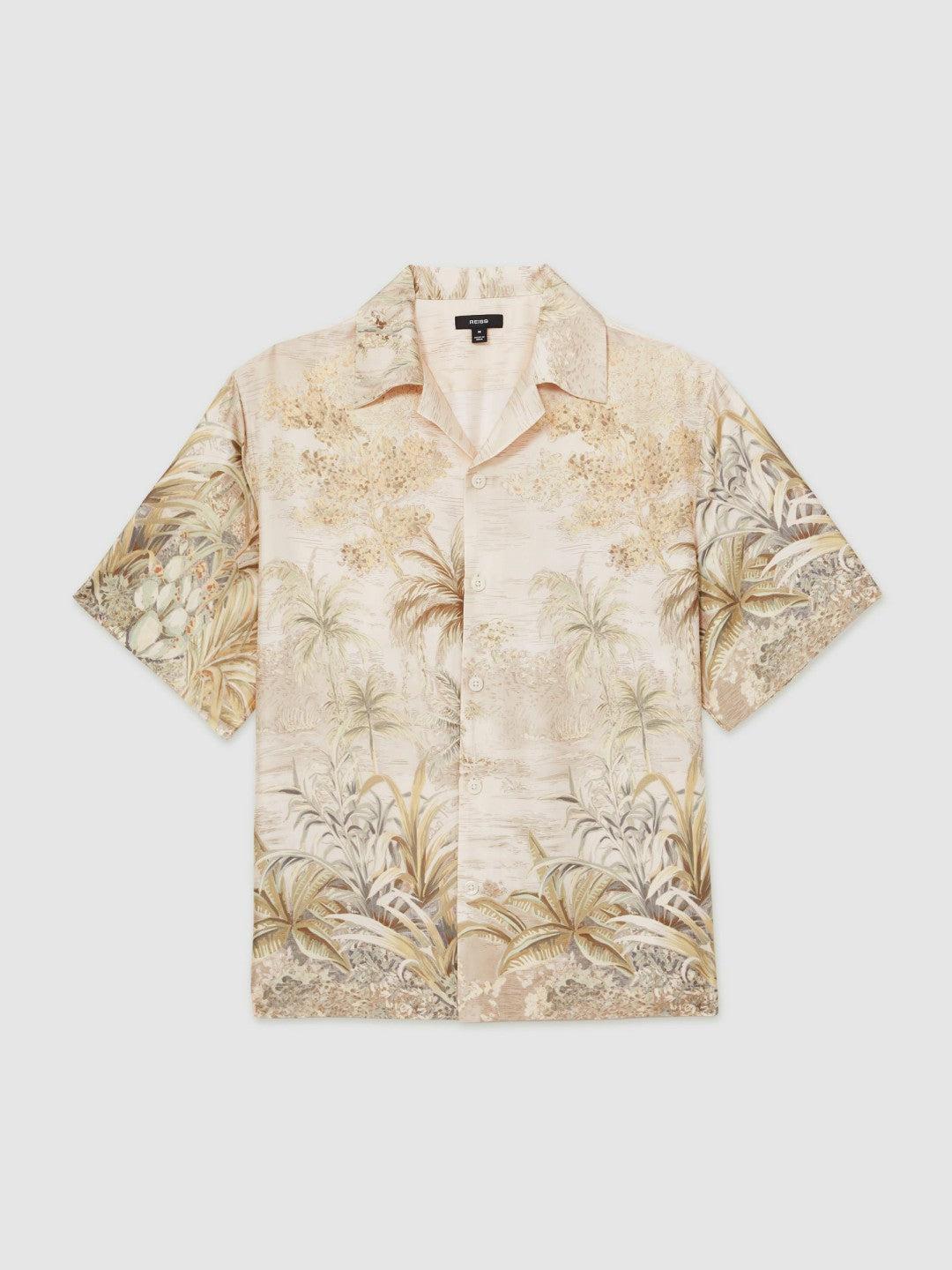 Men Jungle Print Cuban-Collar Shirt in Soft Sage Green