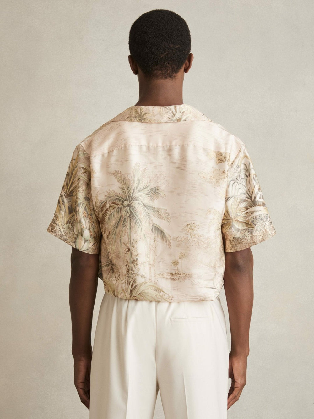 Men Jungle Print Cuban-Collar Shirt in Soft Sage Green