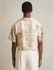 Men Jungle Print Cuban-Collar Shirt in Soft Sage Green