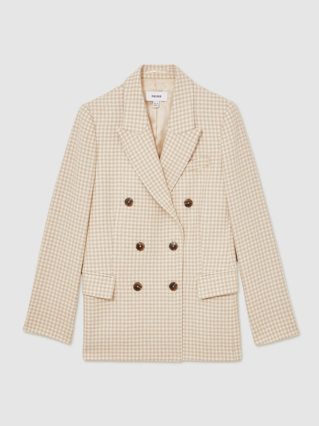 Women Petite Double Breasted Check Blazer With Wool in Neutral Check