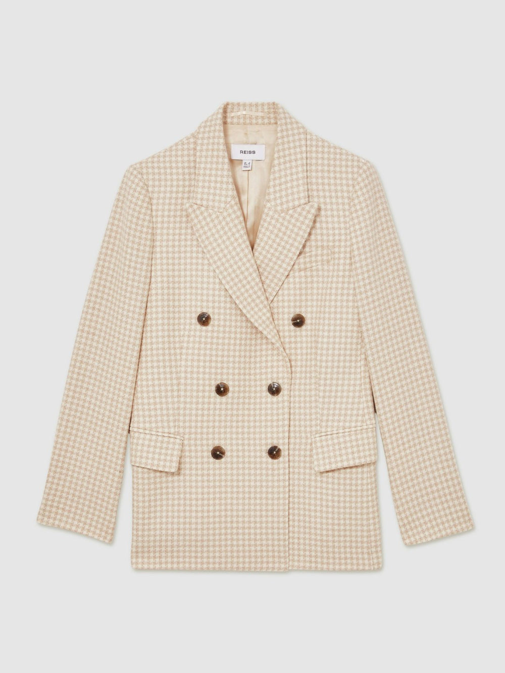 Women Petite Double Breasted Check Blazer With Wool in Neutral Check