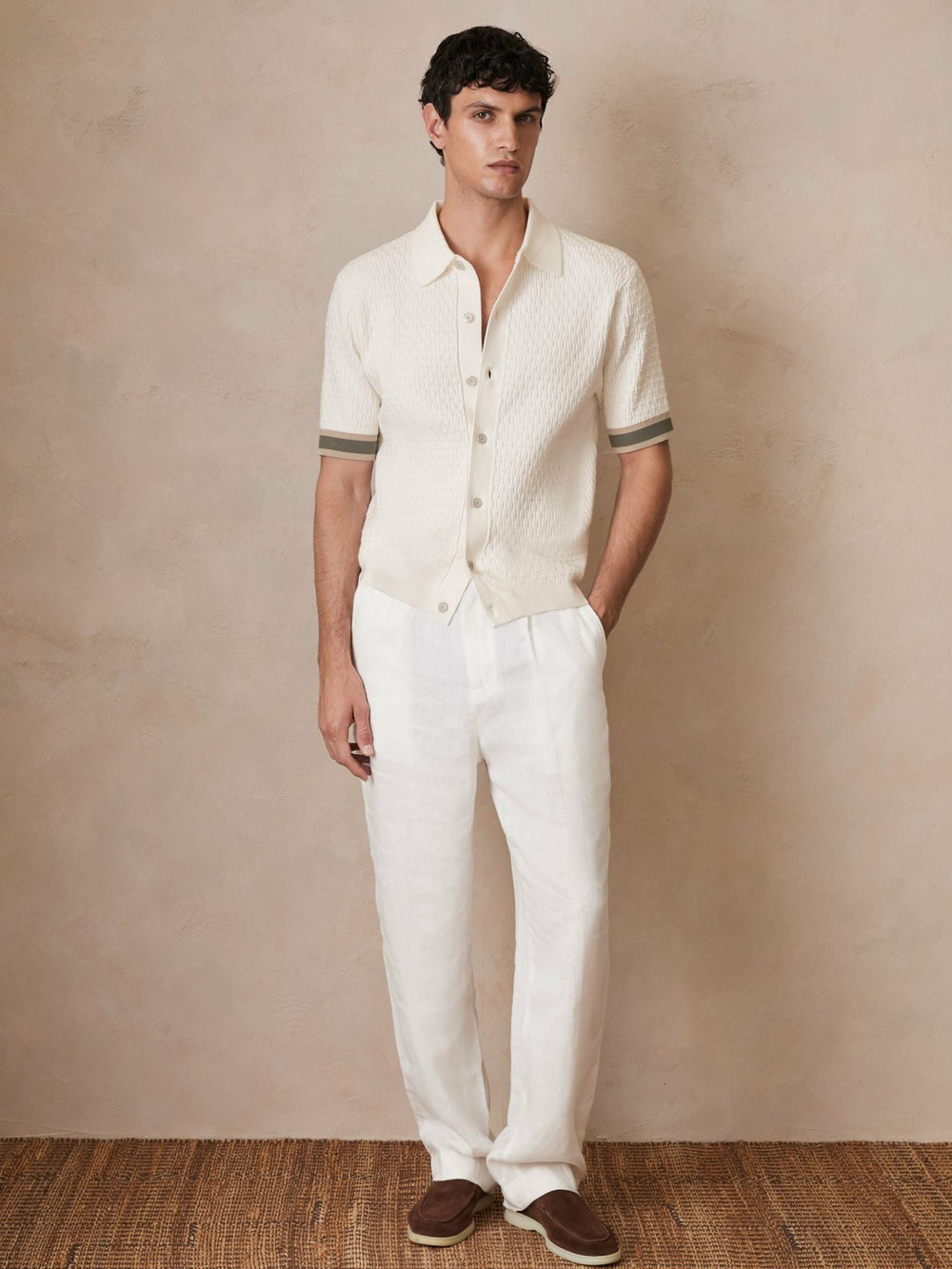 Men | Ché Textured Cuff-Trim Shirt in White