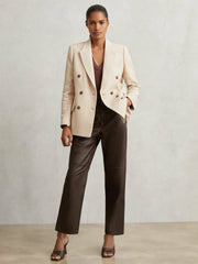 Women Double Breasted Check Blazer With Wool in Neutral Check