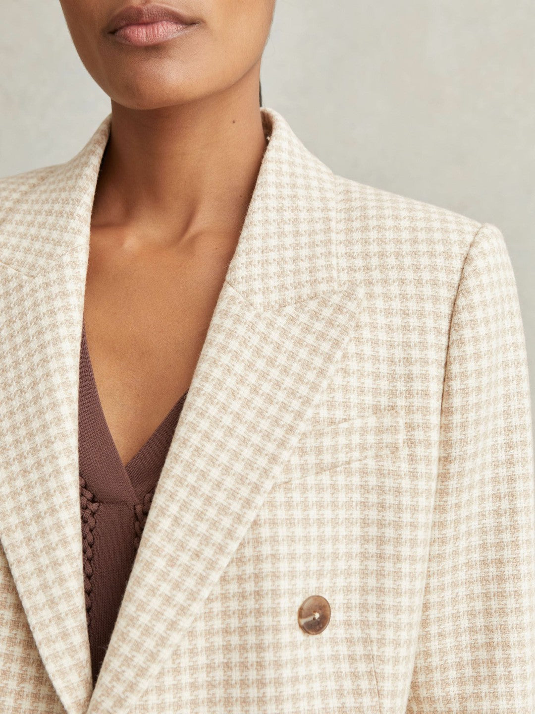 Women Double Breasted Check Blazer With Wool in Neutral Check