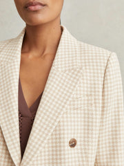 Women Double Breasted Check Blazer With Wool in Neutral Check