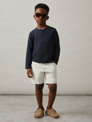 Children & Baby 13-14 yrs Cotton-Blend Waffle Henley T-Shirt in Navy