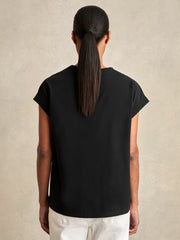 Women Brushed-Cotton Crew-Neck T-Shirt in Black