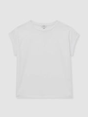 Women Brushed-Cotton Crew-Neck T-Shirt in White