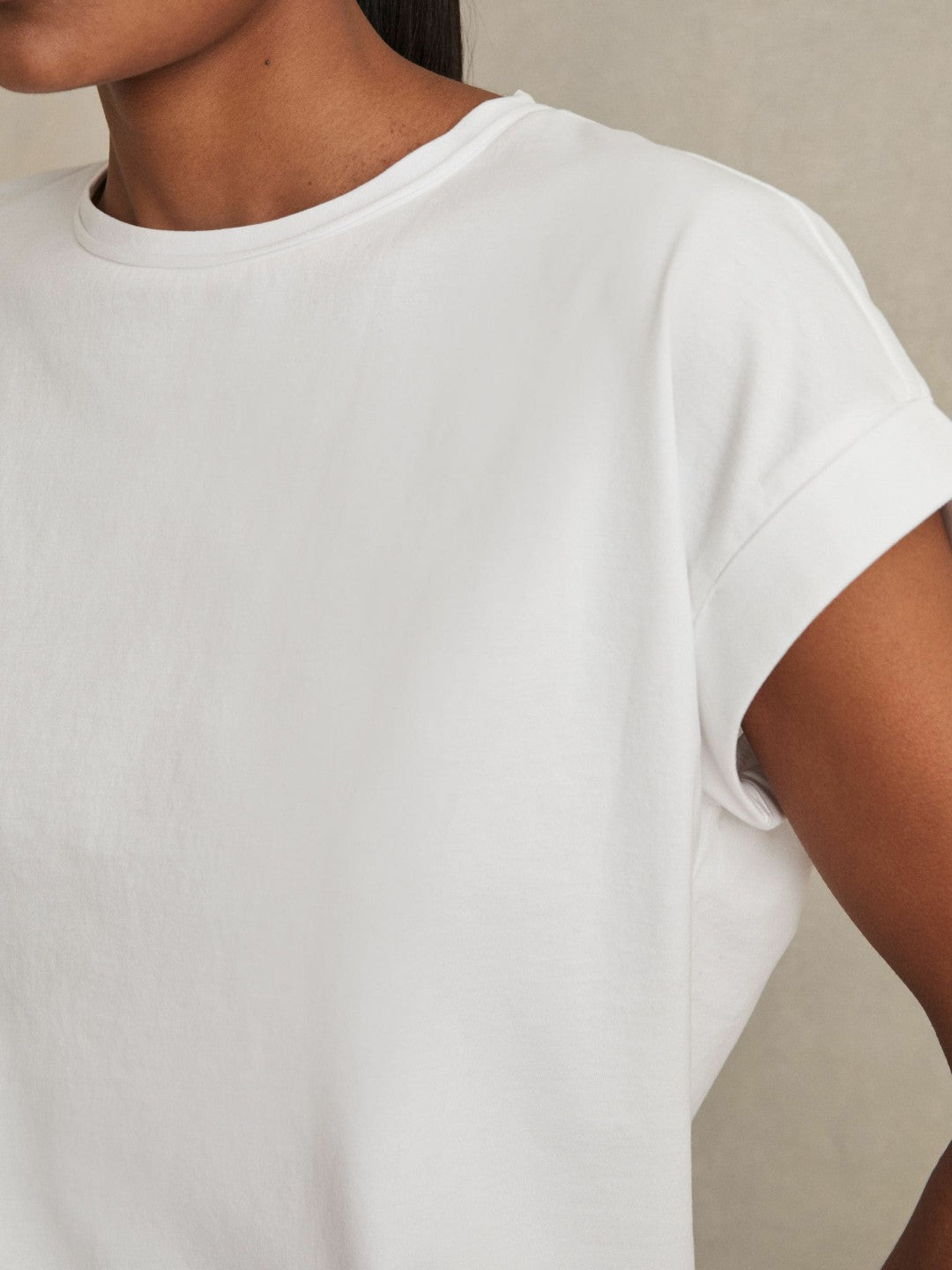 Women Brushed-Cotton Crew-Neck T-Shirt in White