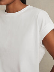 Women Brushed-Cotton Crew-Neck T-Shirt in White