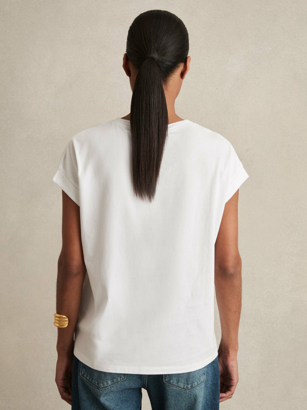 Women Brushed-Cotton Crew-Neck T-Shirt in White