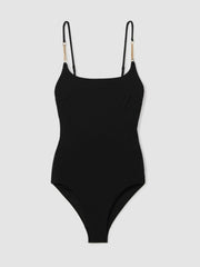 Women Hardware-Strap Cut-Out Swimsuit in Black