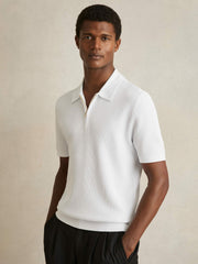 Men Textured Half-Zip Polo Shirt in White