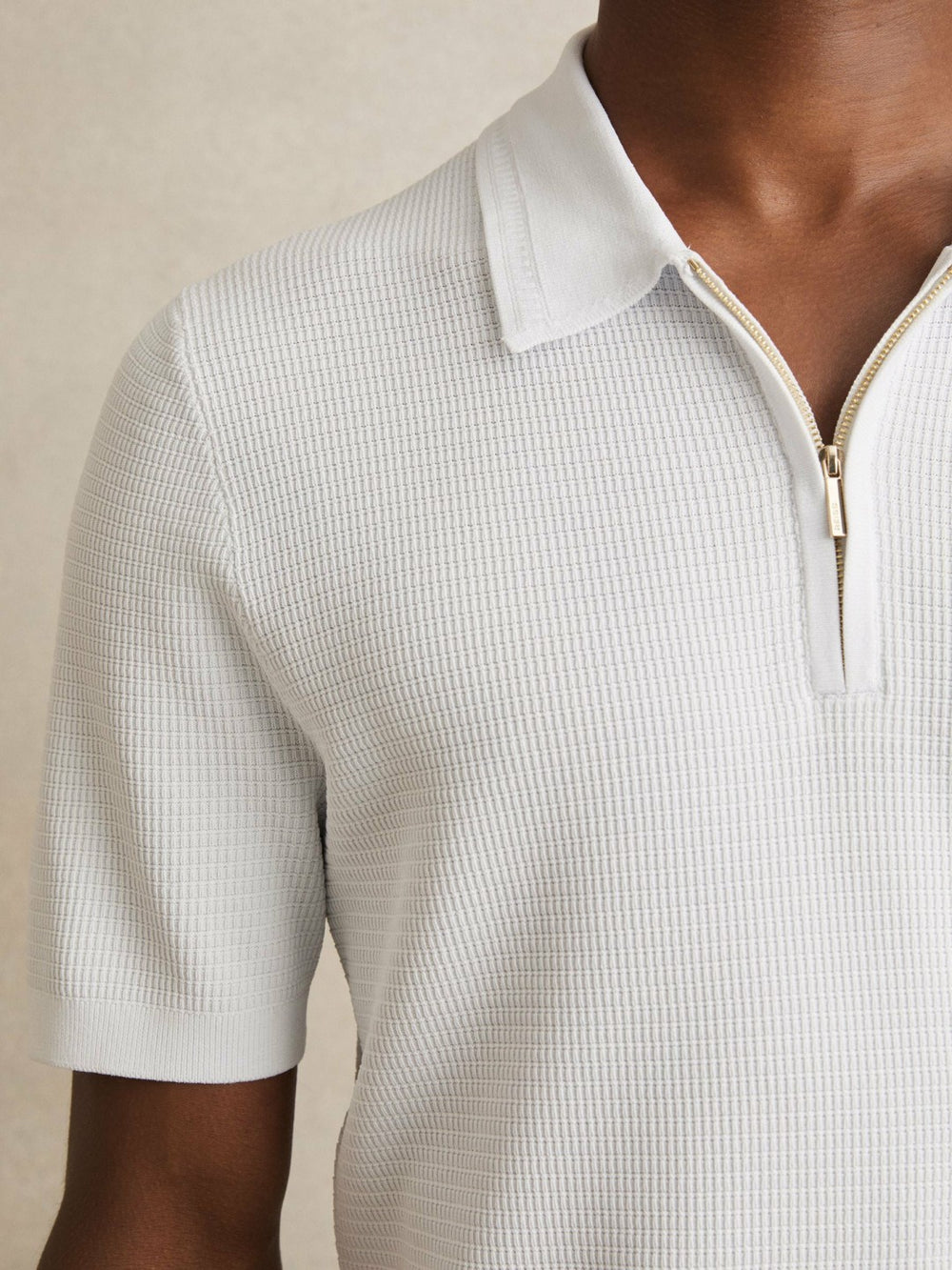 Men Textured Half-Zip Polo Shirt in White