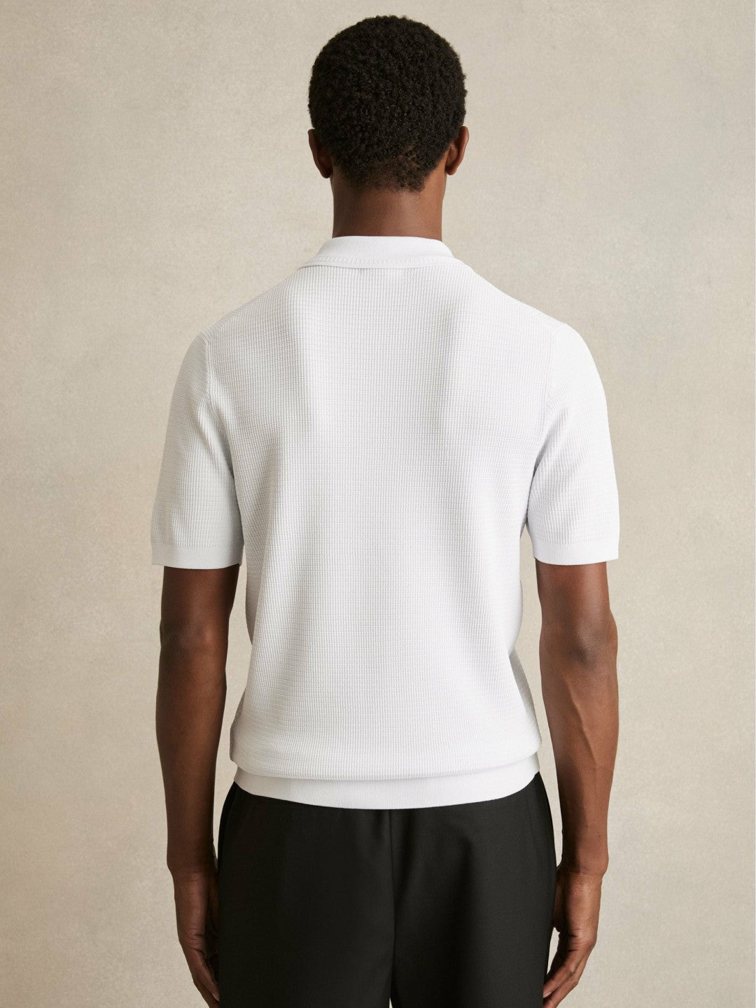 Men Textured Half-Zip Polo Shirt in White