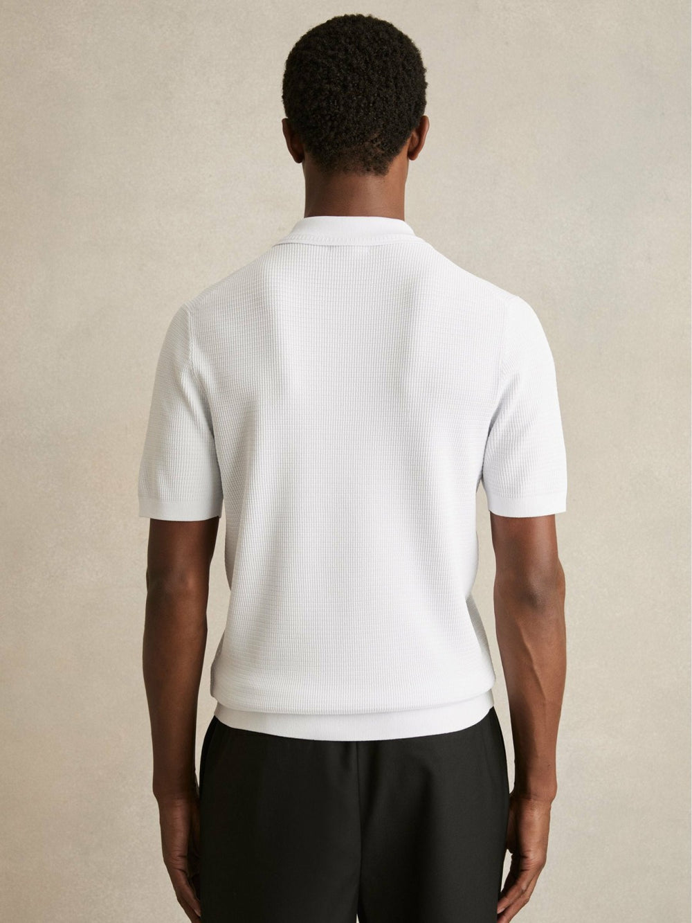 Men Textured Half-Zip Polo Shirt in White