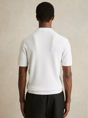 Men Textured Half-Zip Polo Shirt in White