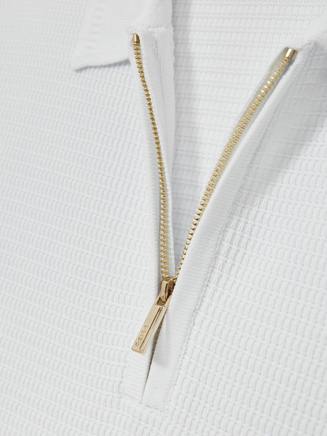 Men Textured Half-Zip Polo Shirt in White