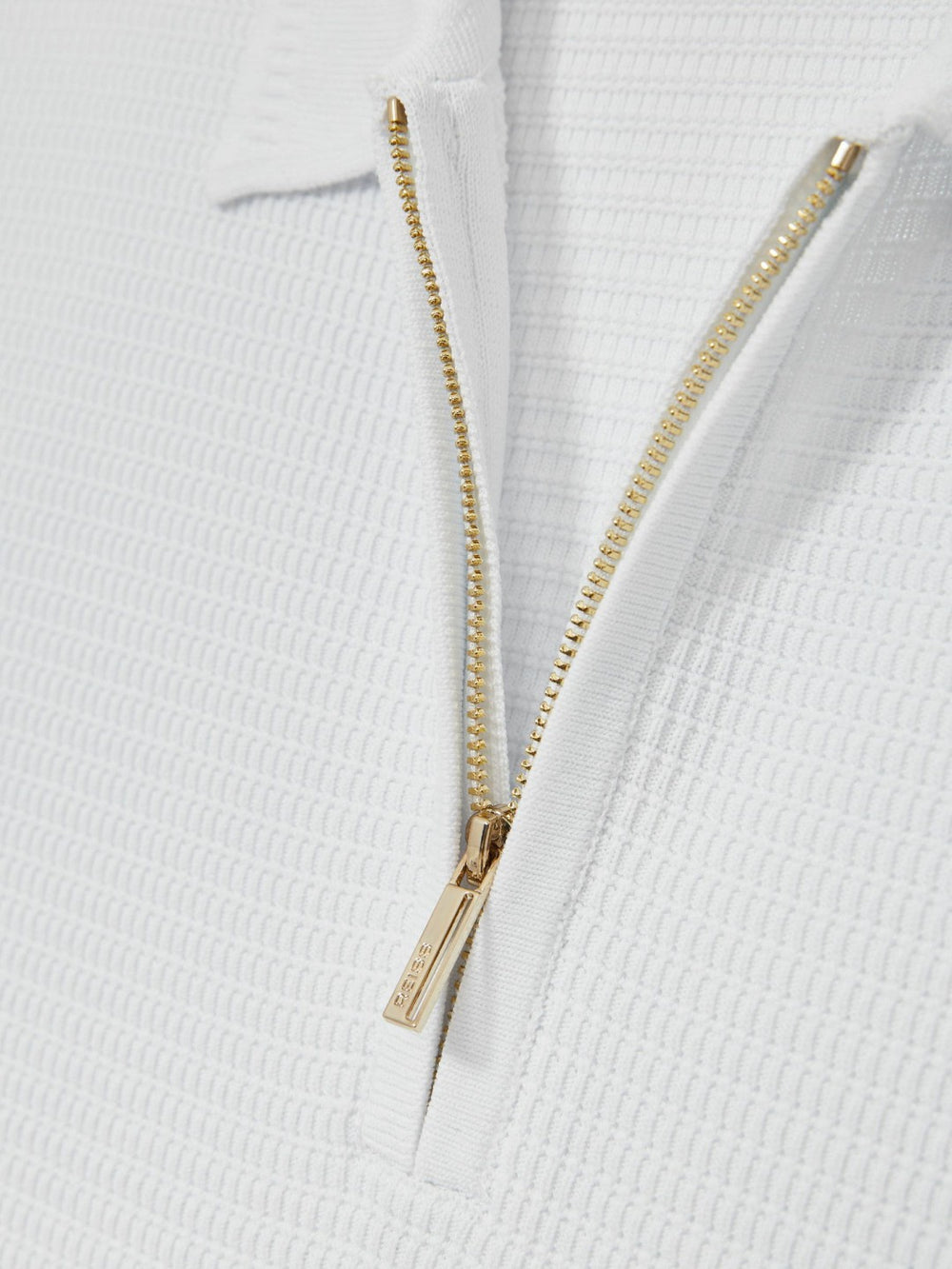 Men Textured Half-Zip Polo Shirt in White