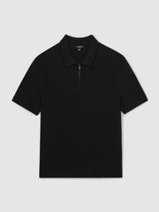Men Textured Half-Zip Polo Shirt in Black
