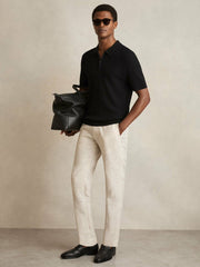 Men Textured Half-Zip Polo Shirt in Black
