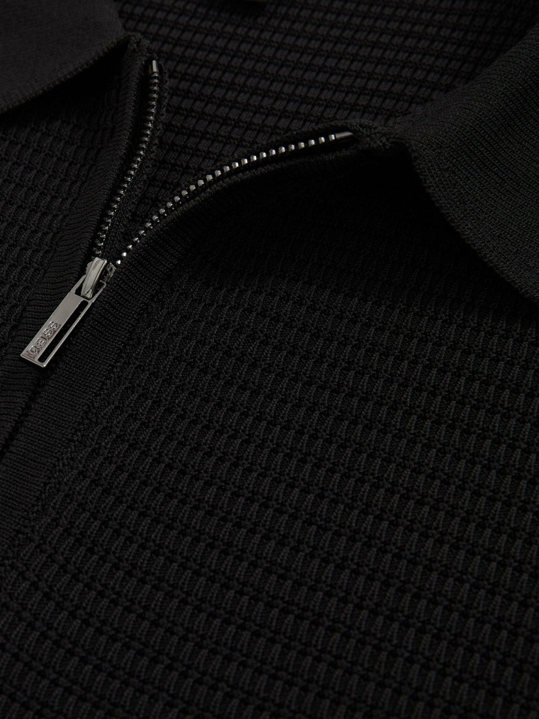 Men Textured Half-Zip Polo Shirt in Black