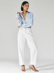 Women Petite Straight Leg Turn Up Jeans in White