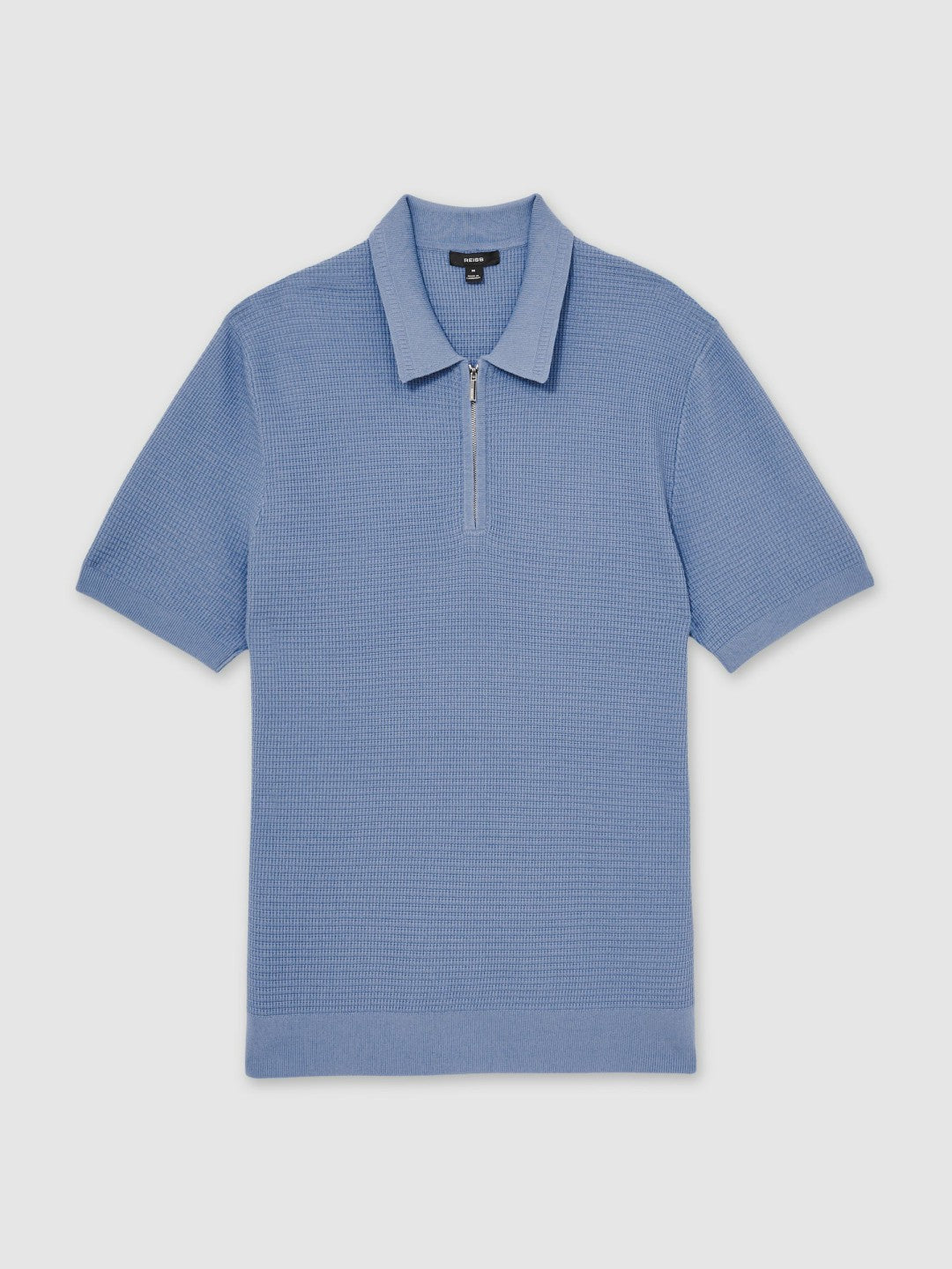Men Textured Half-Zip Polo Shirt in Blue
