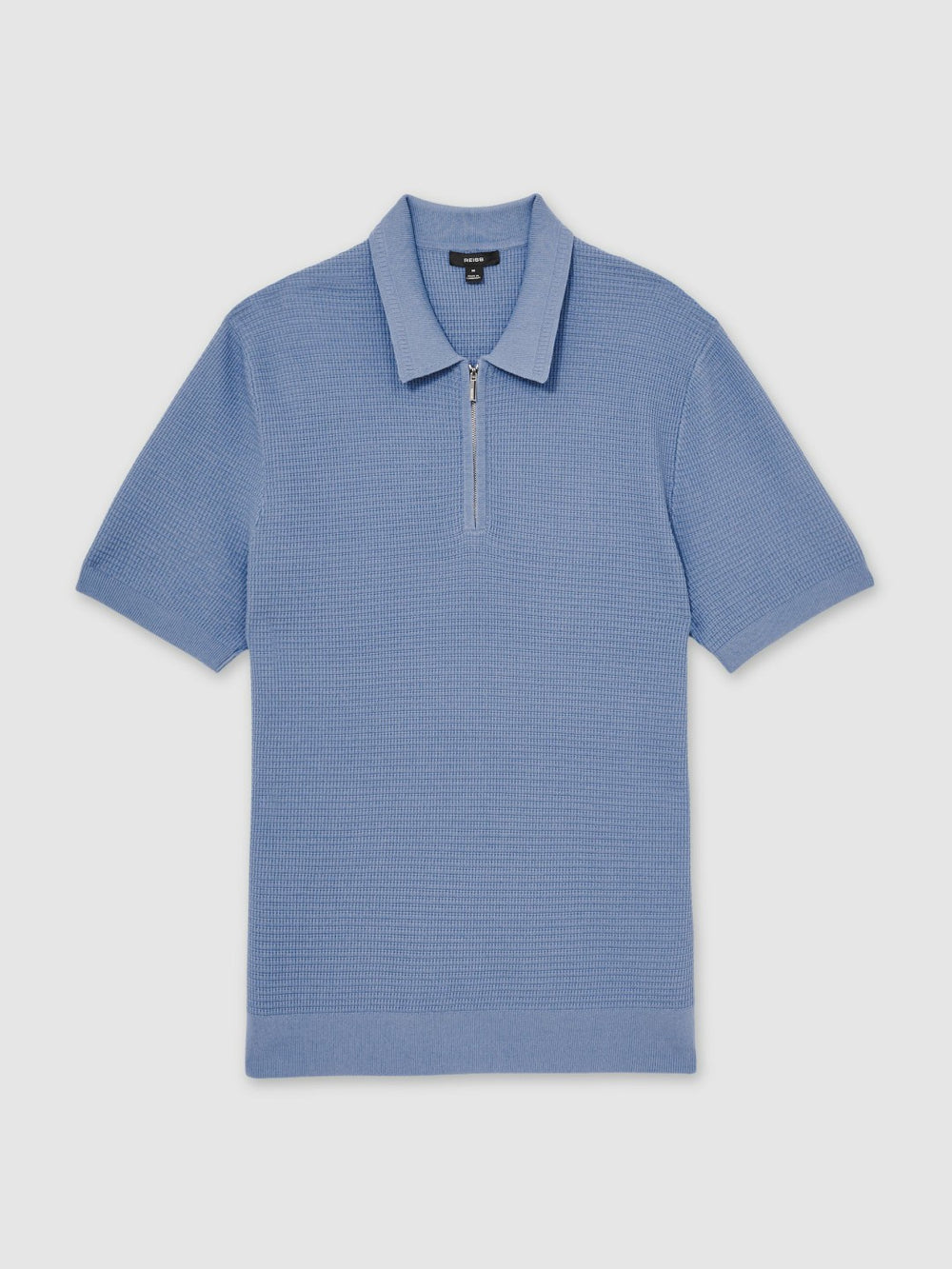 Men Textured Half-Zip Polo Shirt in Blue