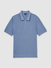 Men Textured Half-Zip Polo Shirt in Blue