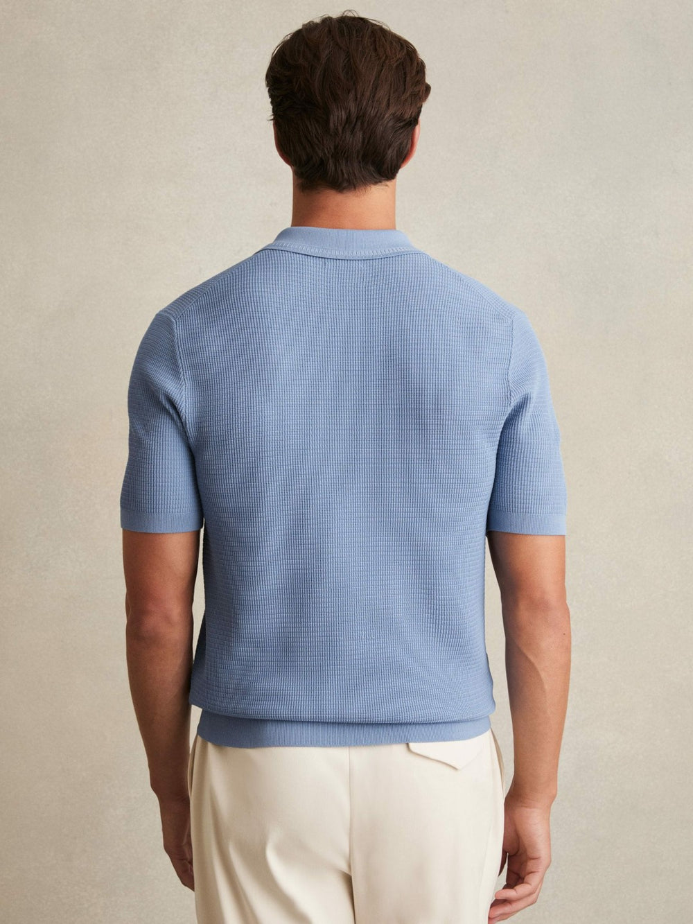 Men Textured Half-Zip Polo Shirt in Blue