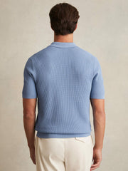Men Textured Half-Zip Polo Shirt in Blue