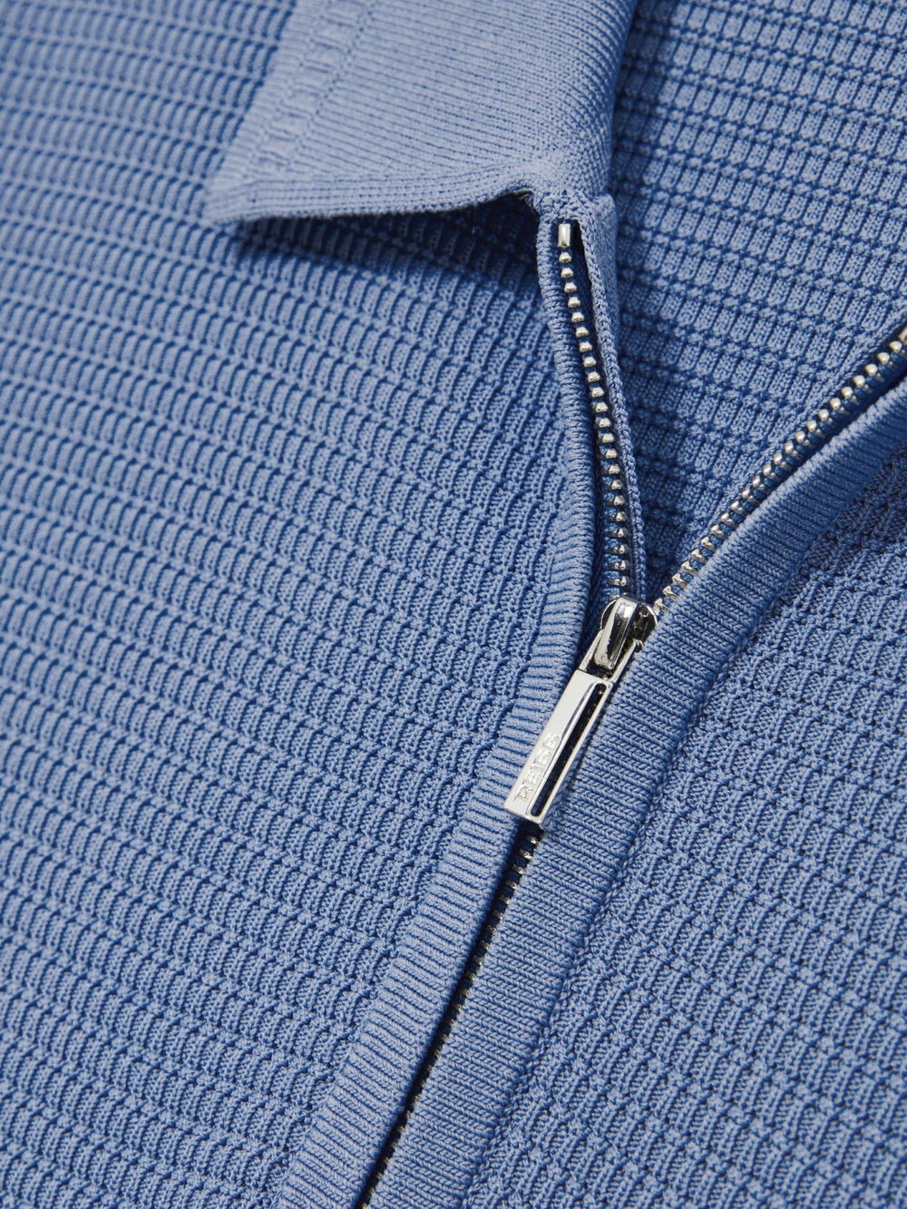 Men Textured Half-Zip Polo Shirt in Blue