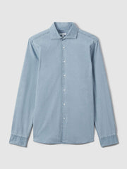 Men Washed Cotton Chambray Shirt in Blue