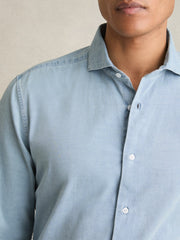 Men Washed Cotton Chambray Shirt in Blue