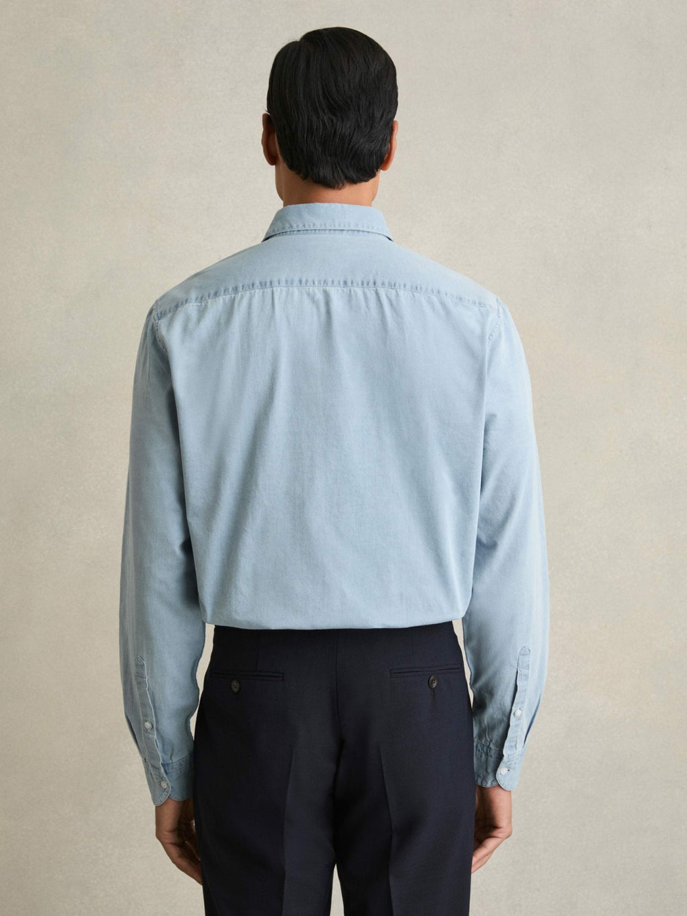 Men Washed Cotton Chambray Shirt in Blue