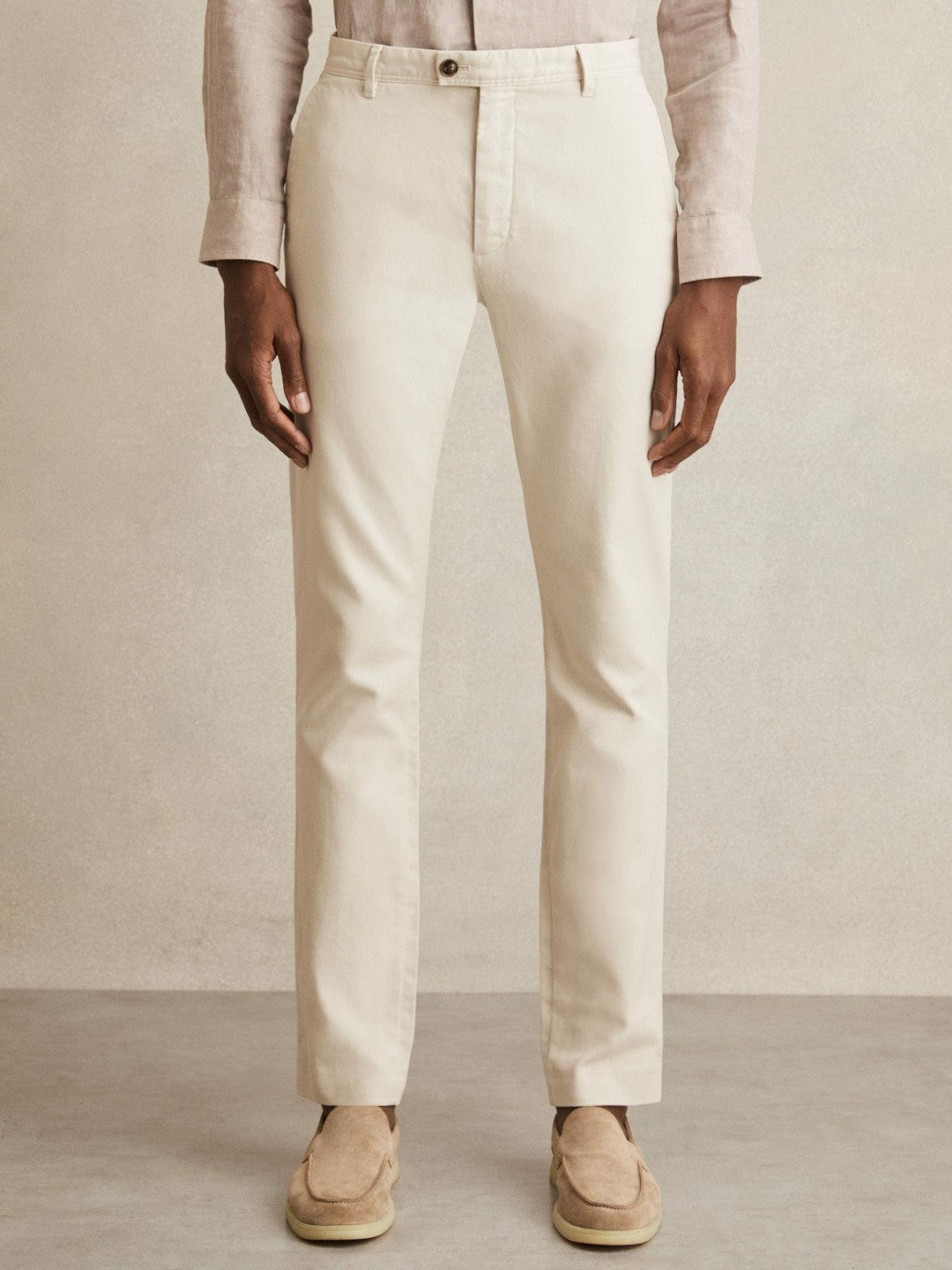 Men Cotton-Piqué Slim-Fit Chinos in Off White