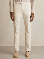 Men Cotton-Piqué Slim-Fit Chinos in Off White