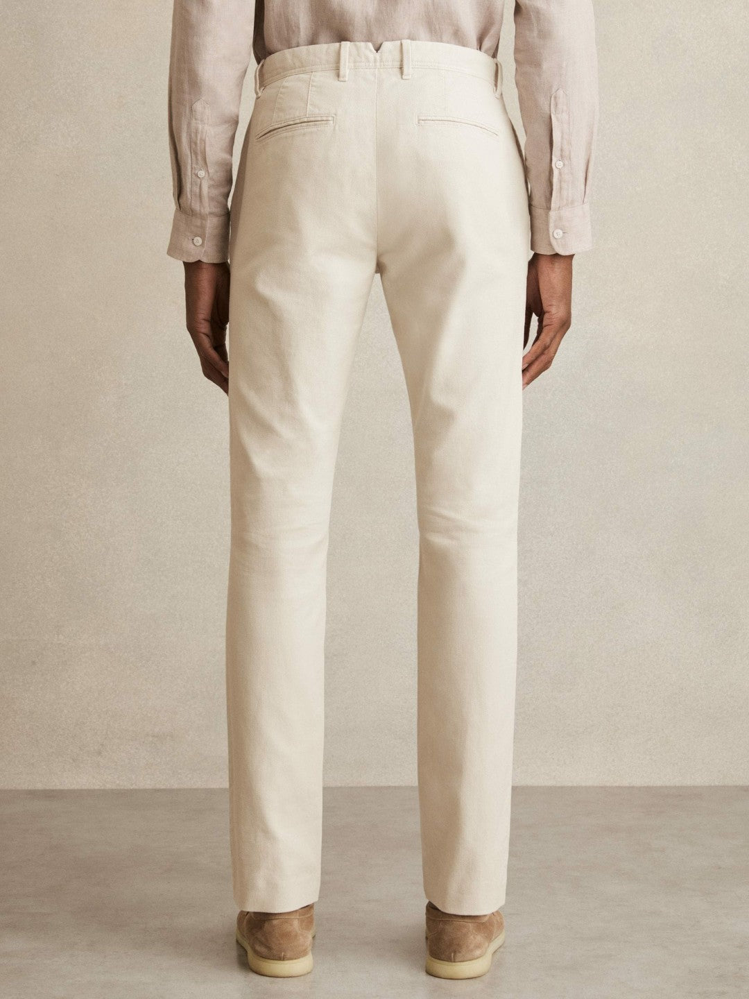 Men Cotton-Piqué Slim-Fit Chinos in Off White