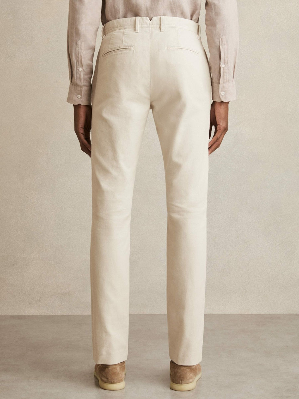 Men Cotton-Piqué Slim-Fit Chinos in Off White
